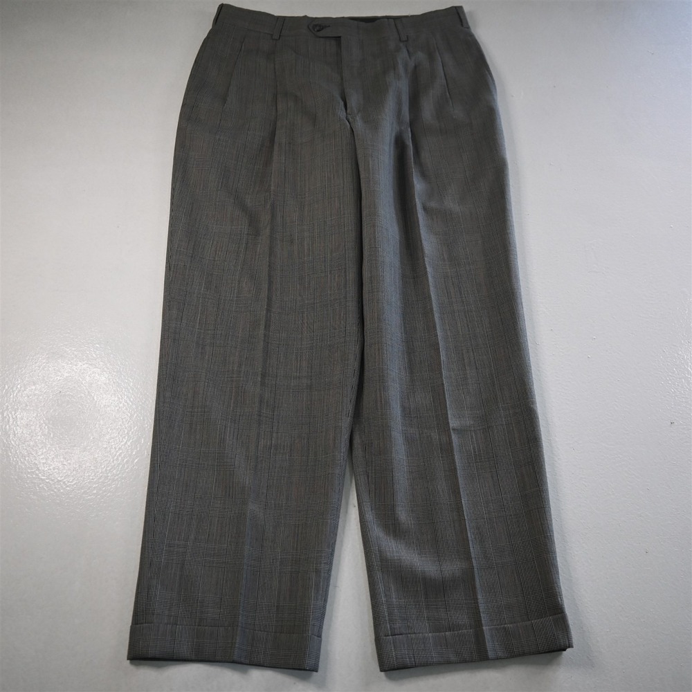 Vtg Austin‎ Reed 34x30 Gray Glenn Check Wool Pleated Cuffed Classic Mens Pants